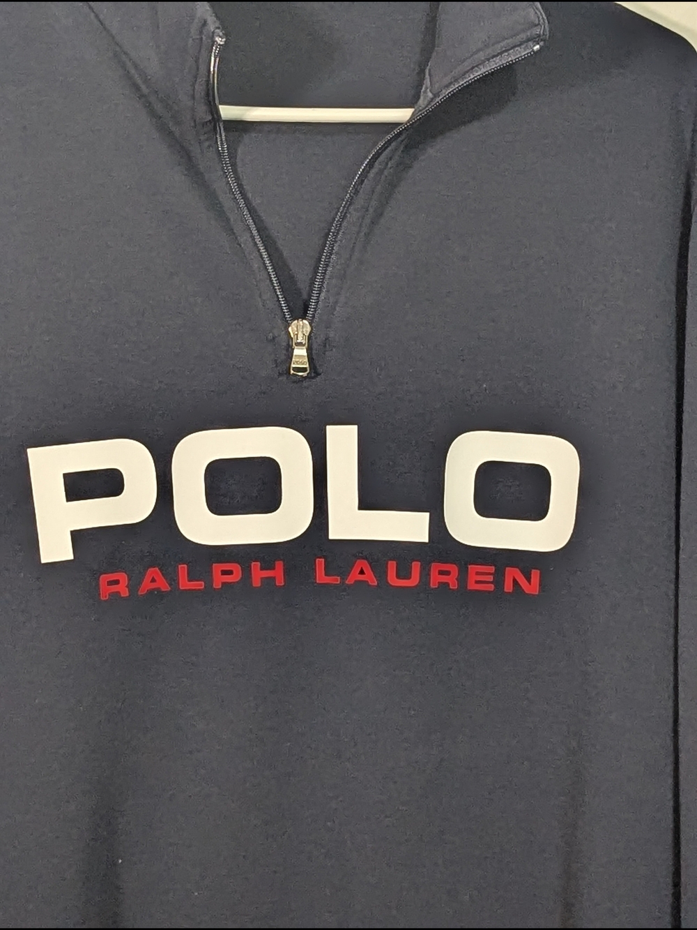 Polo Ralph Lauren Men's Large Navy Quarter Zip Pullover Sweatshirt Logo Spellout - Picture 4 of 11